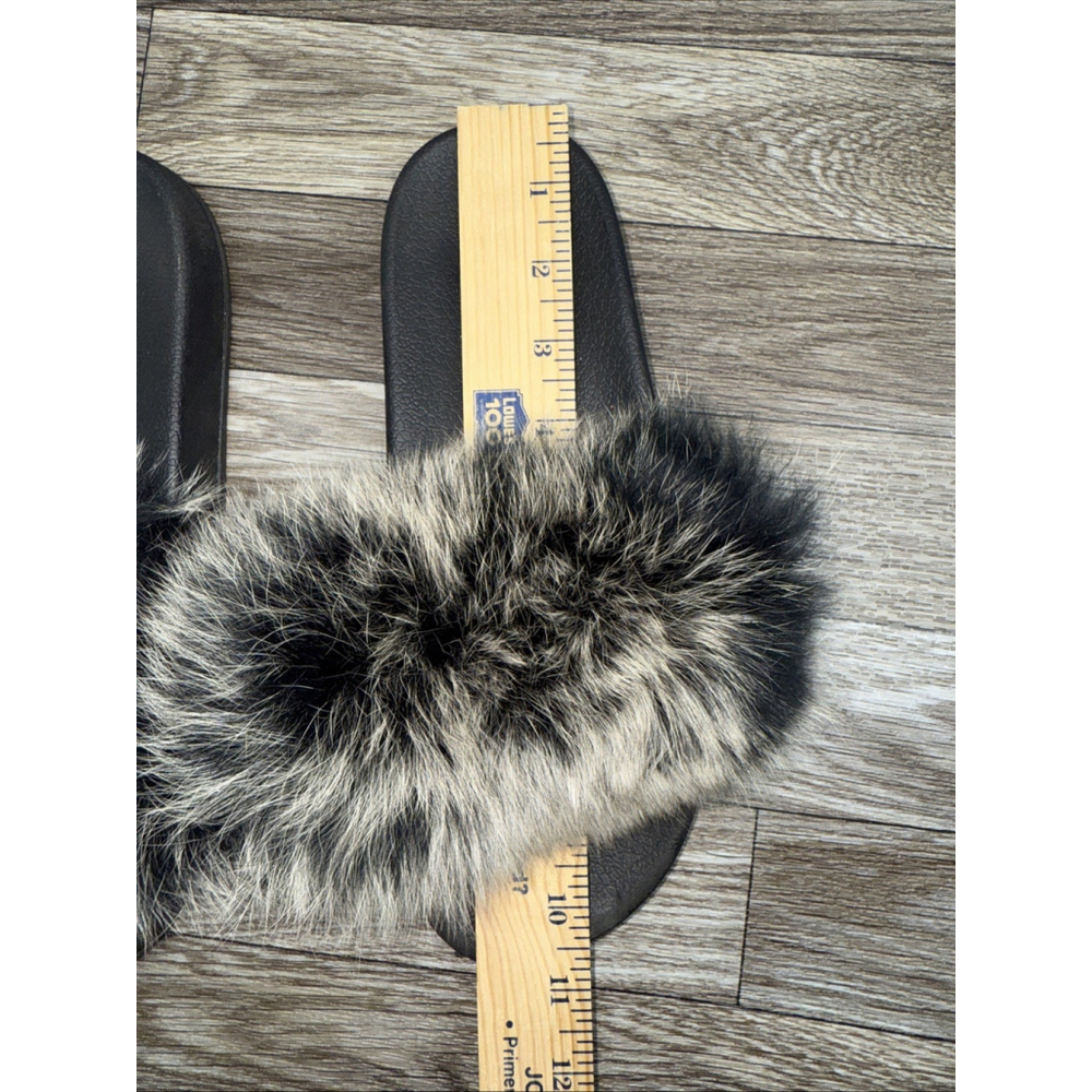 Women's Size 10-11 Faux Fur Slides Black Furry Sandals NEW - Picture 9 of 9